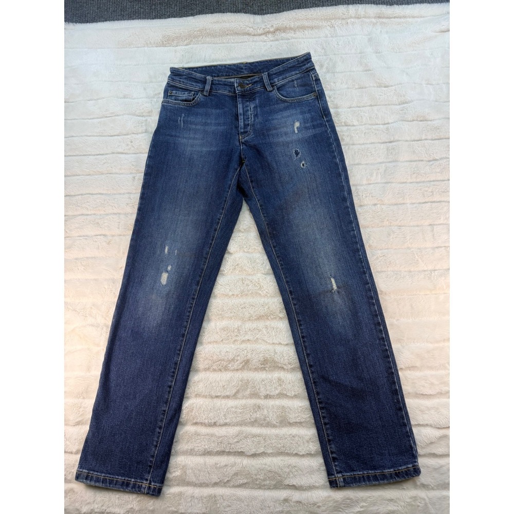 Emporio Armani Womens Distressed Straight Leg Jeans Medium Wash Blue Denim Sz 30